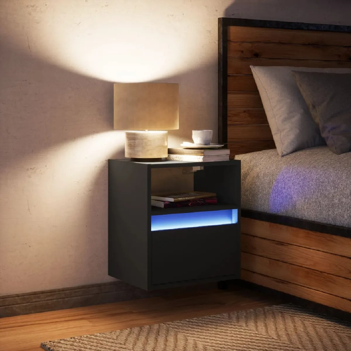 vidaXL Table de Chevet Murale LED - Noir