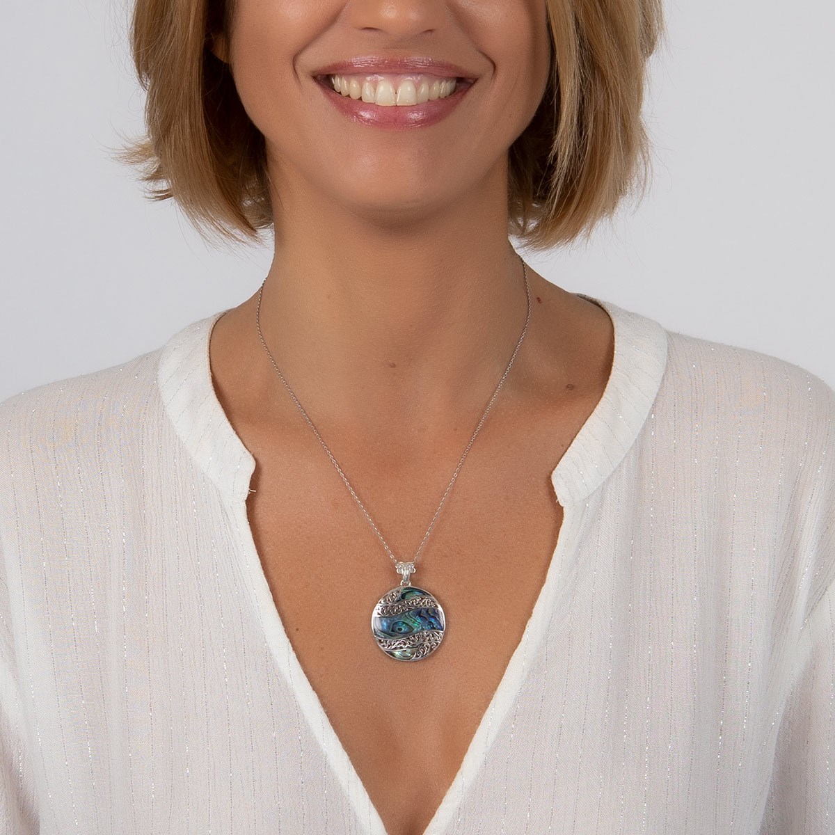 Pendentif ADEN Nacre abalone Argent 925-millième rhodié forme ronde