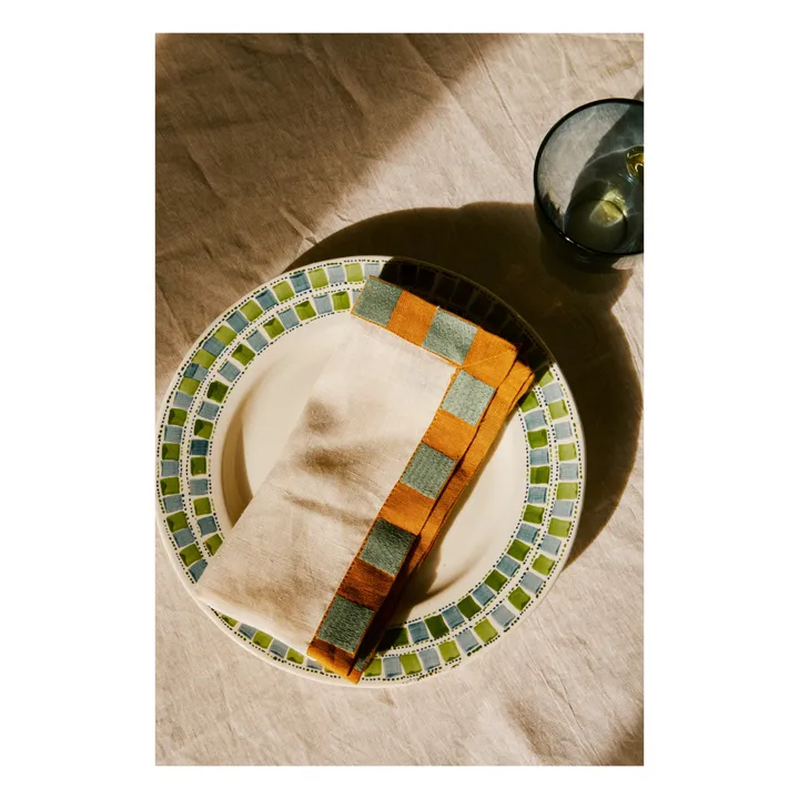 Tressé Serviette de table Damier en lin | Ecru