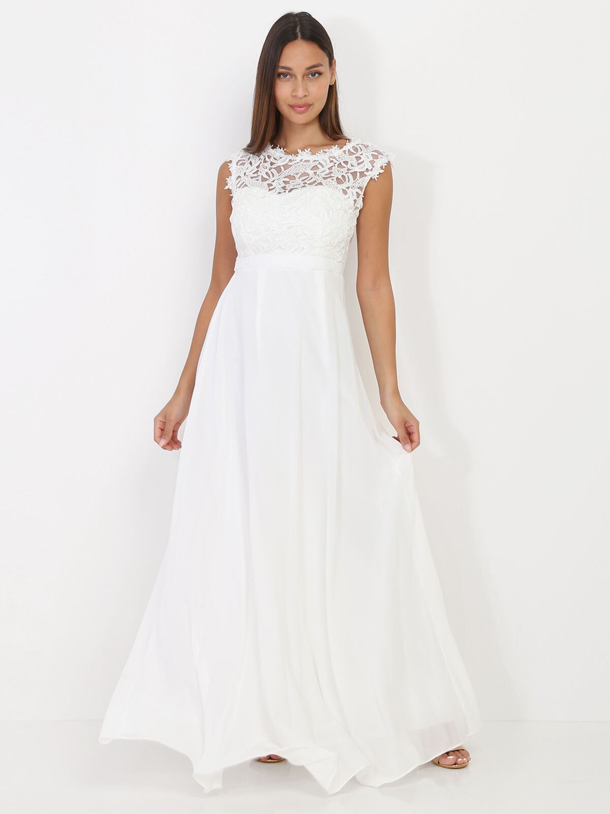 Robe longue à dentelle- Blanc