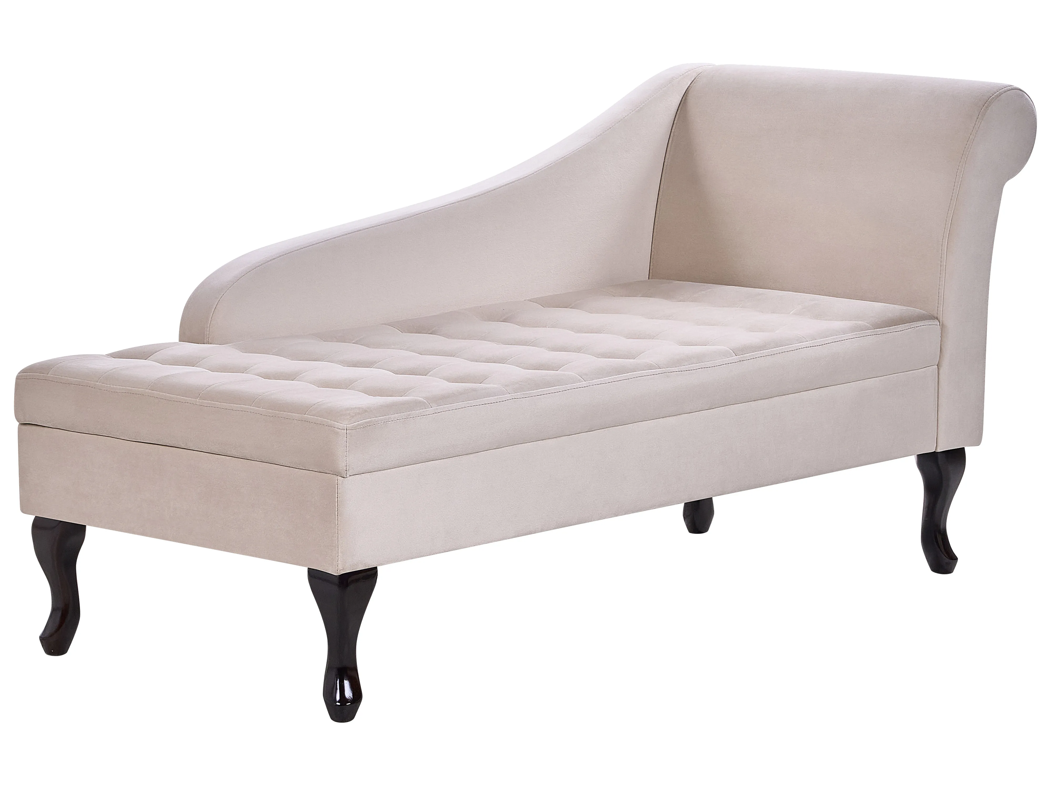 Rechtszijdige chaise longue PESSAC Fluweel Lichtbeige met opbergruimte