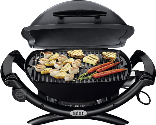 Weber Q 1400 elektrische grill, donkergrijs, 2,2 kW, grilloppervlak 43 x 32 cm, geëmailleerd gietijzeren grillrooster, deksel en behuizing van gegoten aluminium