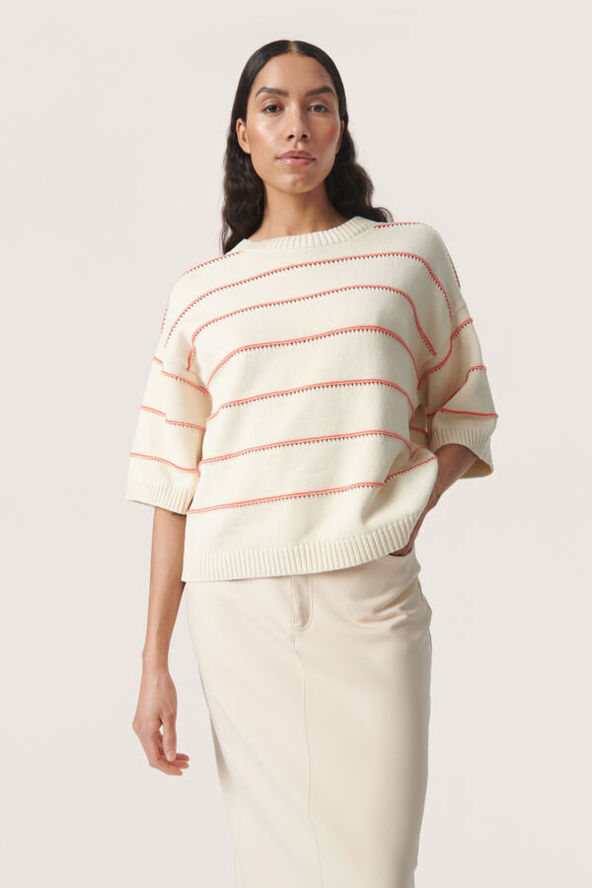Soaked in Luxury SLRava Romy Pullover White and hot coral stripe