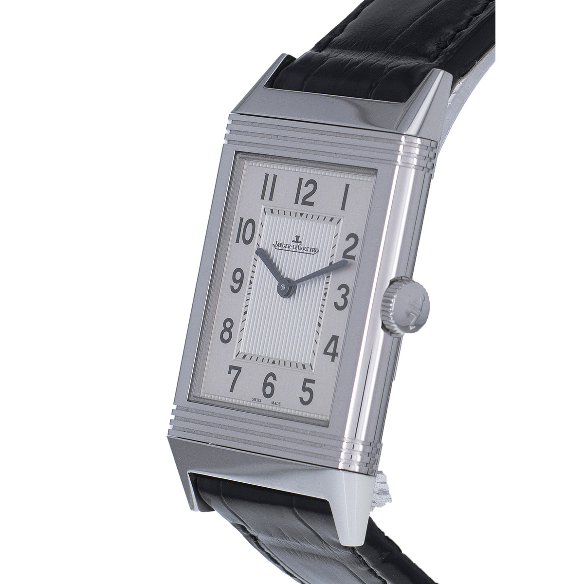 Montre d'occasion Jaeger Lecoultre Reverso homme mécanique acier bracelet cuir noir
