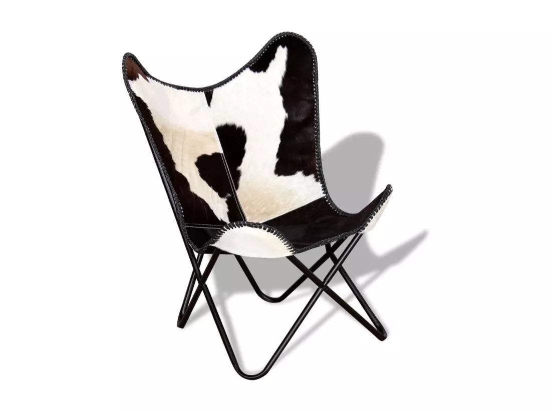 Fauteuil papillon noir et blanc cuir de vache