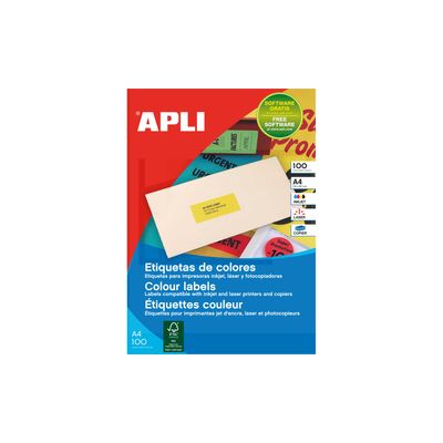 Apli Agipa - 100 Étiquettes jaunes - adhésif permanent - A4 (210 x 297 mm) - réf 100754