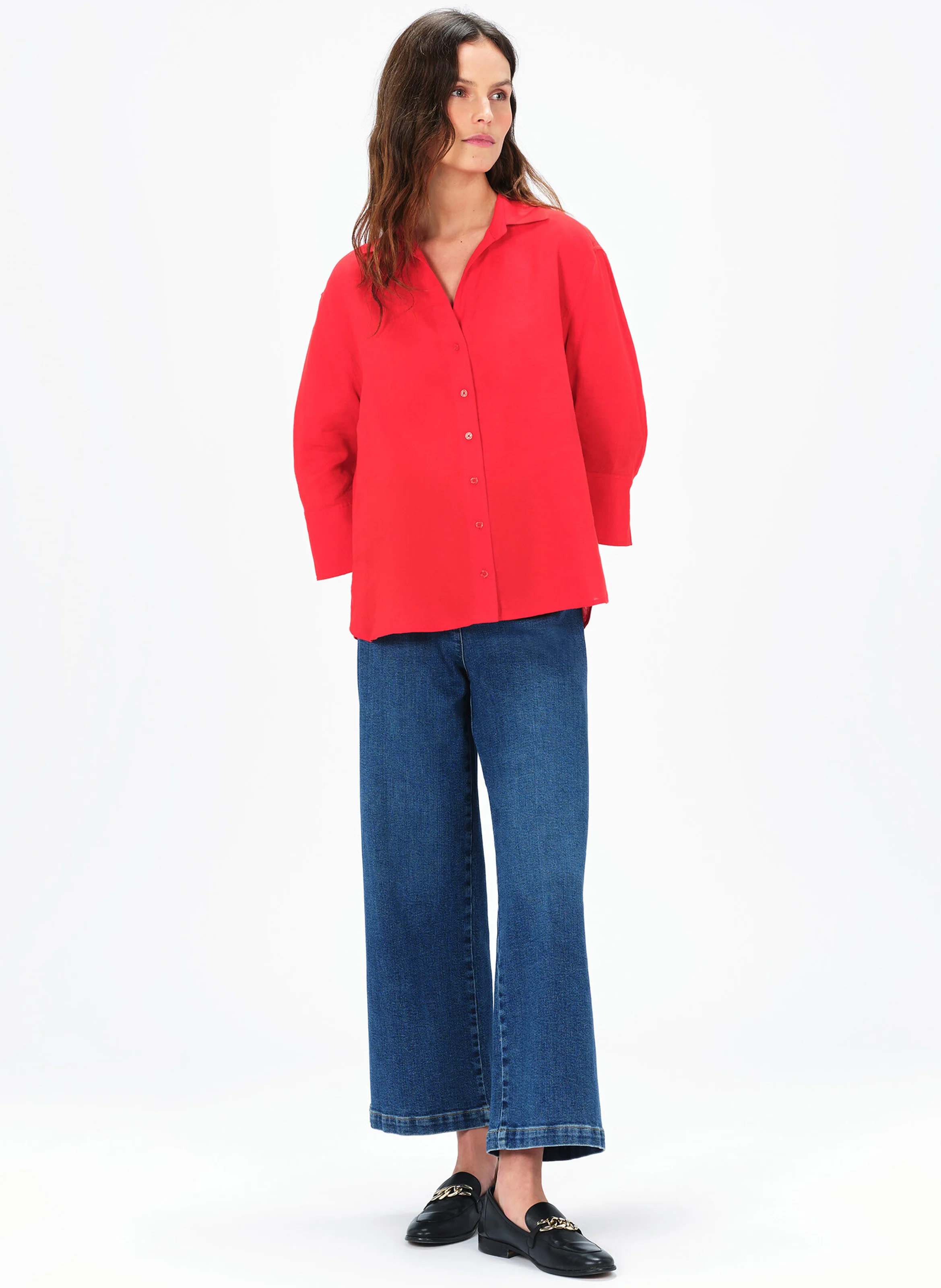 CORALINE - Chemise droite col classique en lin | Rouge