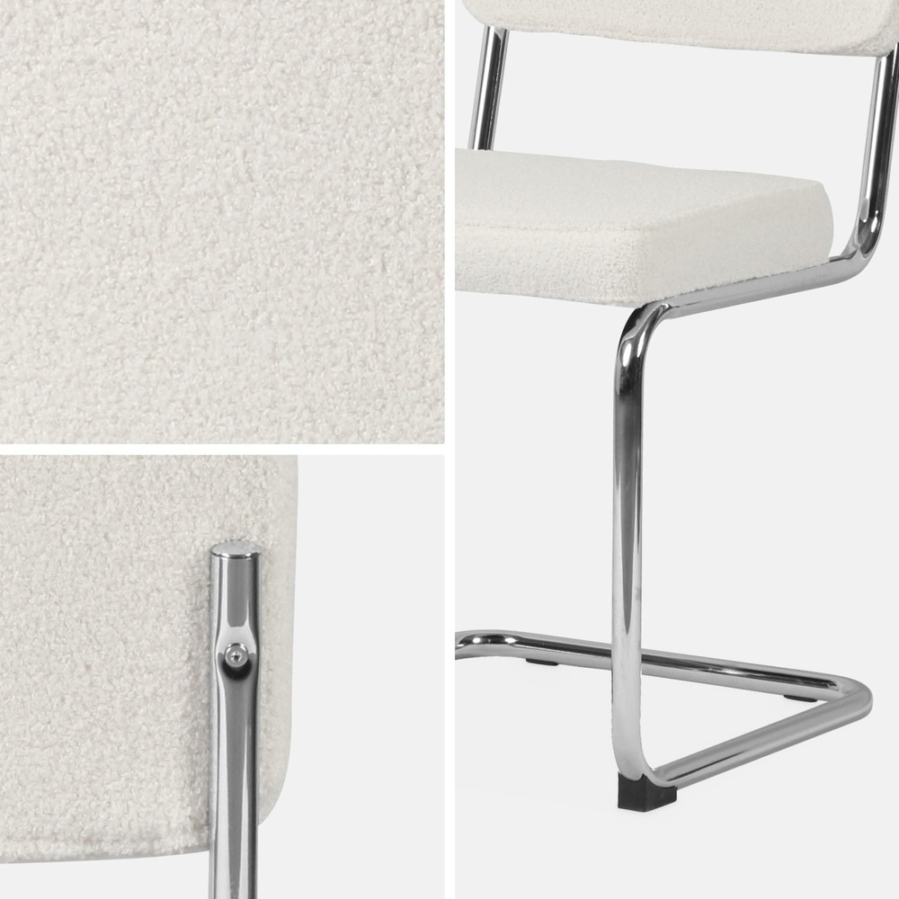 2 chaises cantilever - maja - à bouclettes couleur crème . 46 x 54.5 x 84.5cm