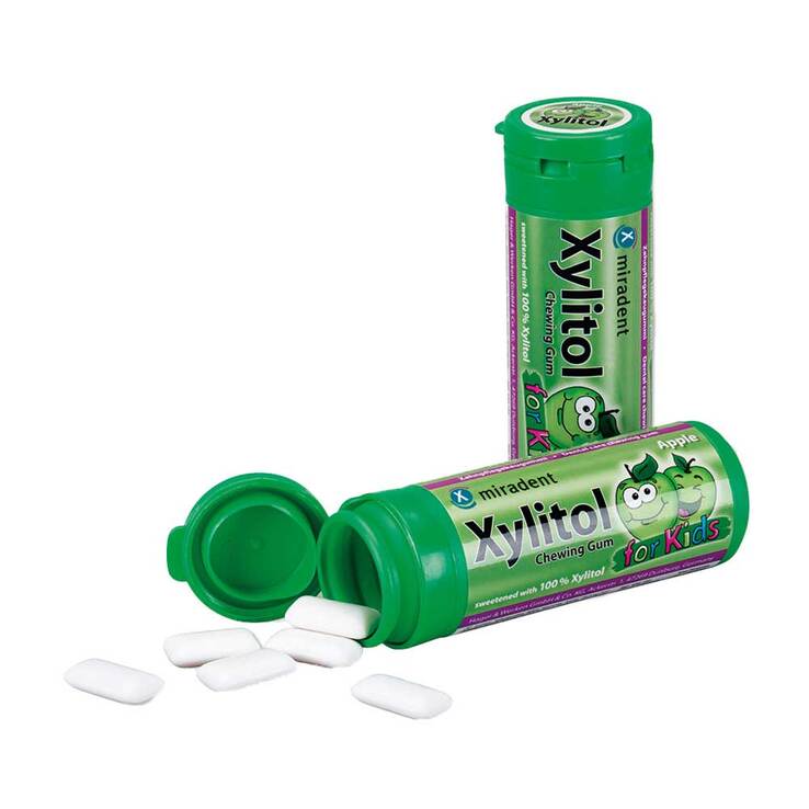 MIRADENT Xylitol Zahnpflegekaugummi Apfel Kids, 30 g