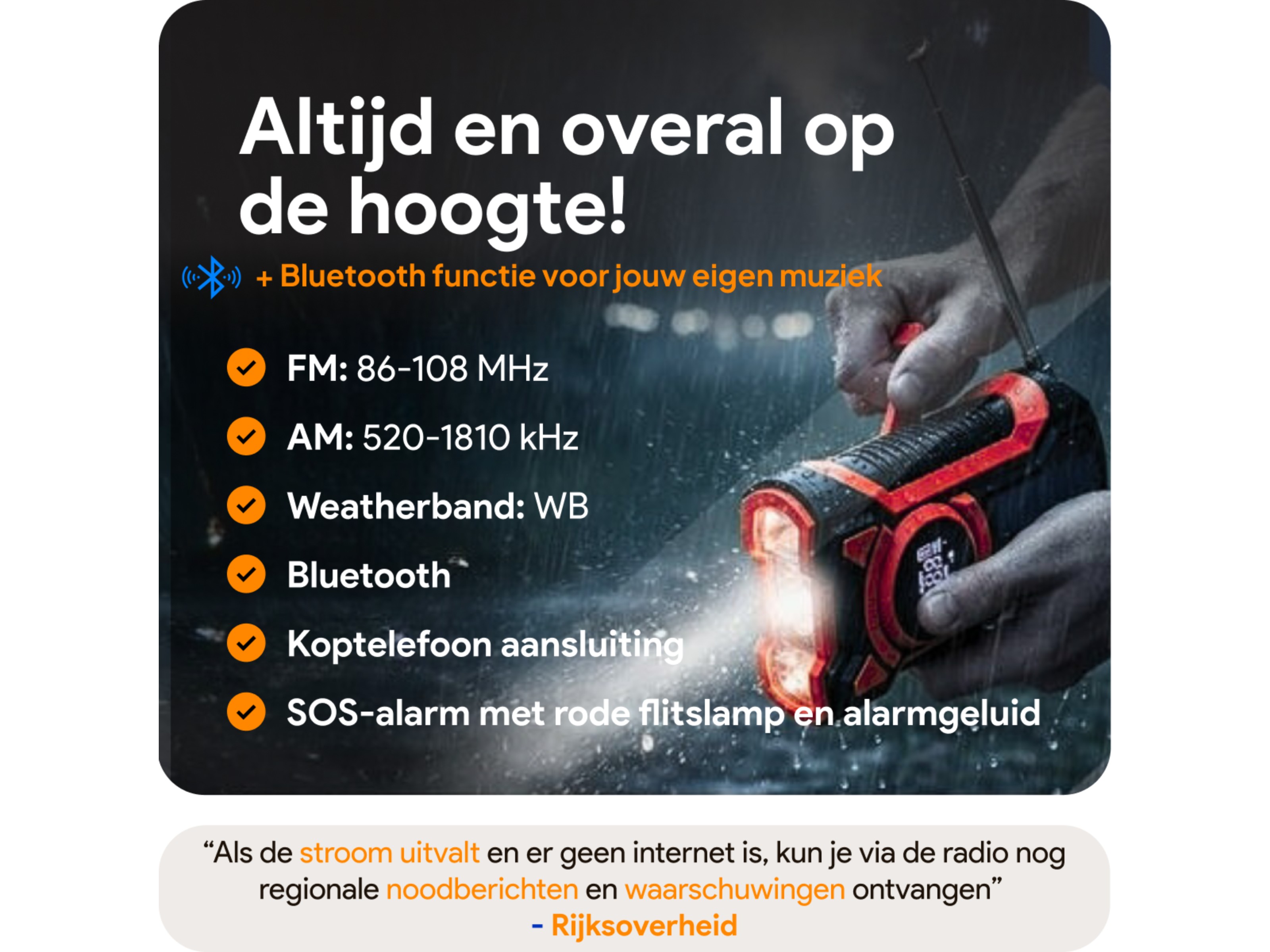 Thousandtravelmiles Noodradio met powerbank - Red
