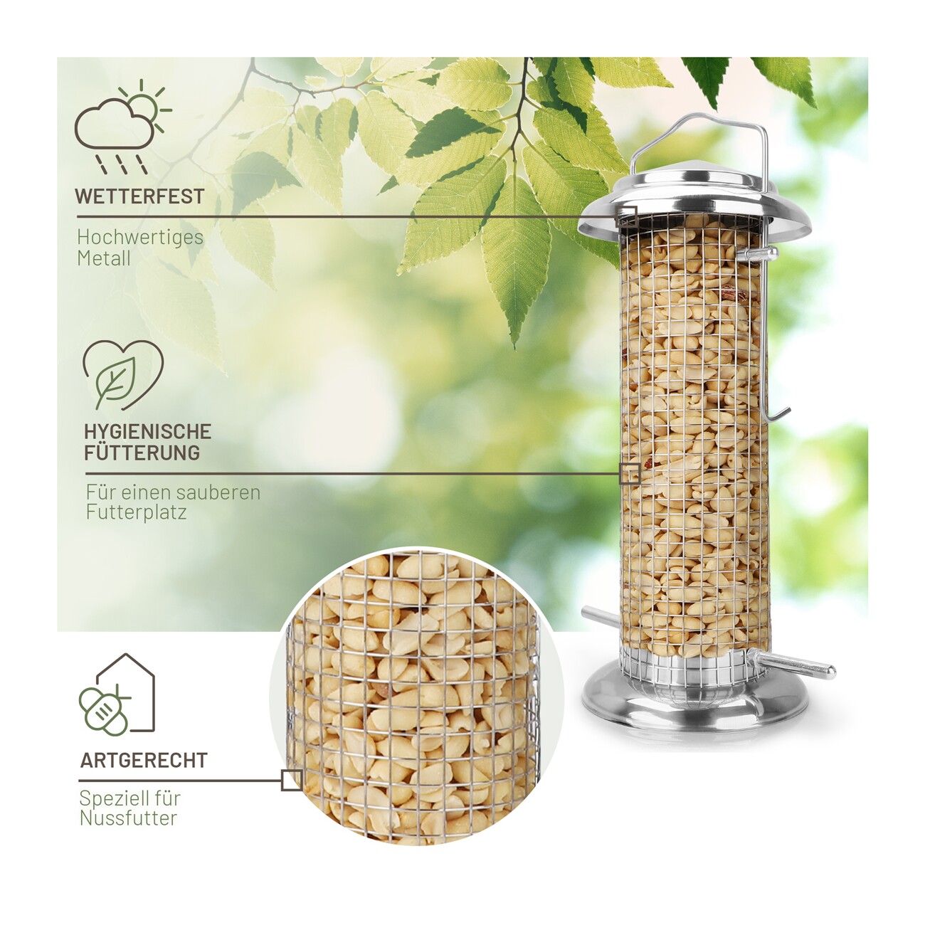 wildtier liebe Futterspender für Erdnüsse 23,5cm, Silber