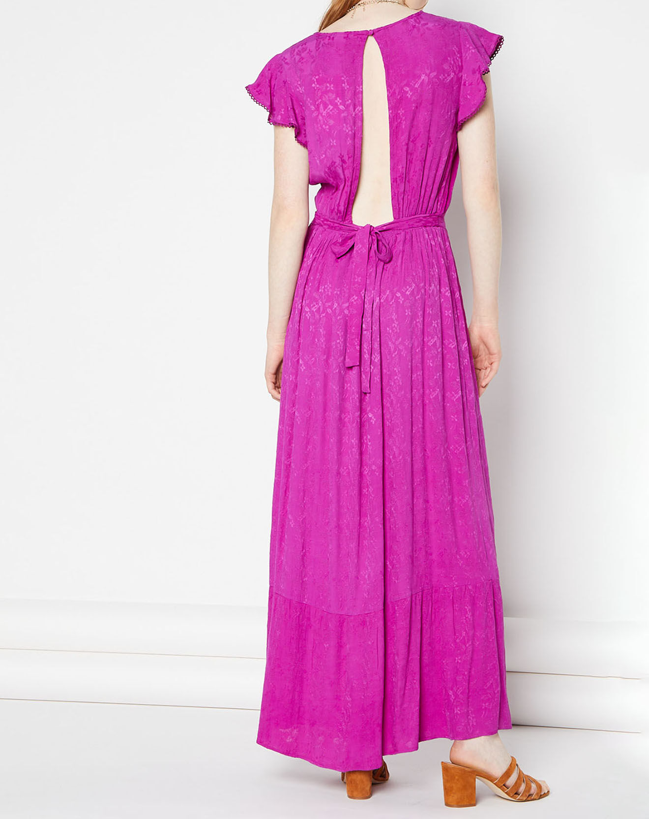 La Petite Etoile Robe longue Yvora broderies ton sur ton violette