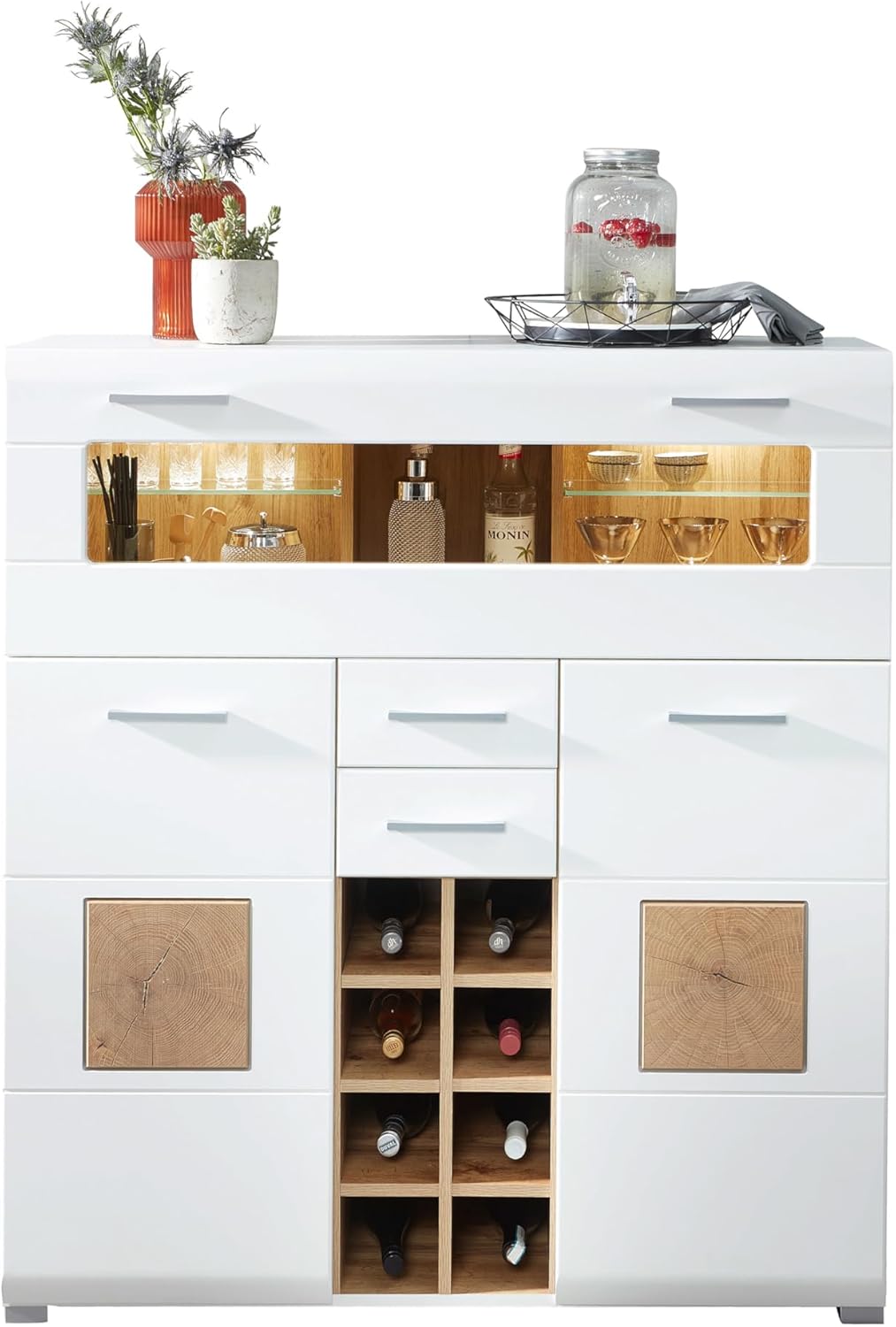 10A1WW22 Fun Plus Weiß/Eiche Altholz Nb. Barschrank Bar Kommode Theke Sideboard Getränke ca. 120 x 129 x 37 cm