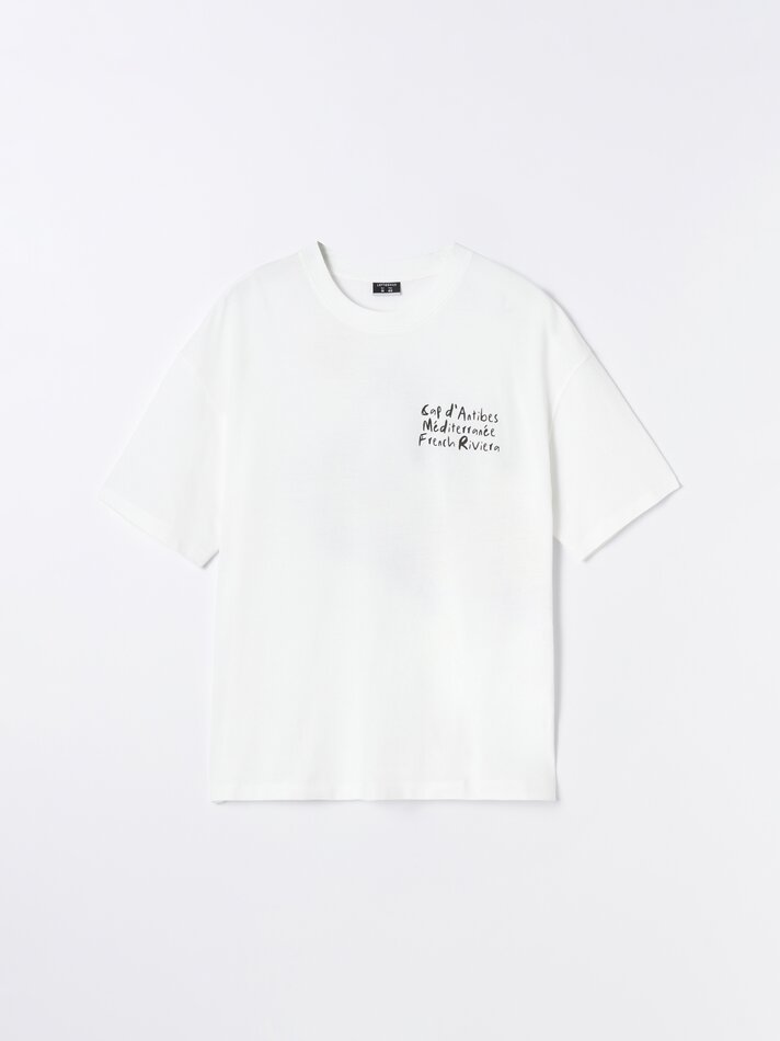 Camiseta Piqué com Estampa Frente e Verso - Branca
