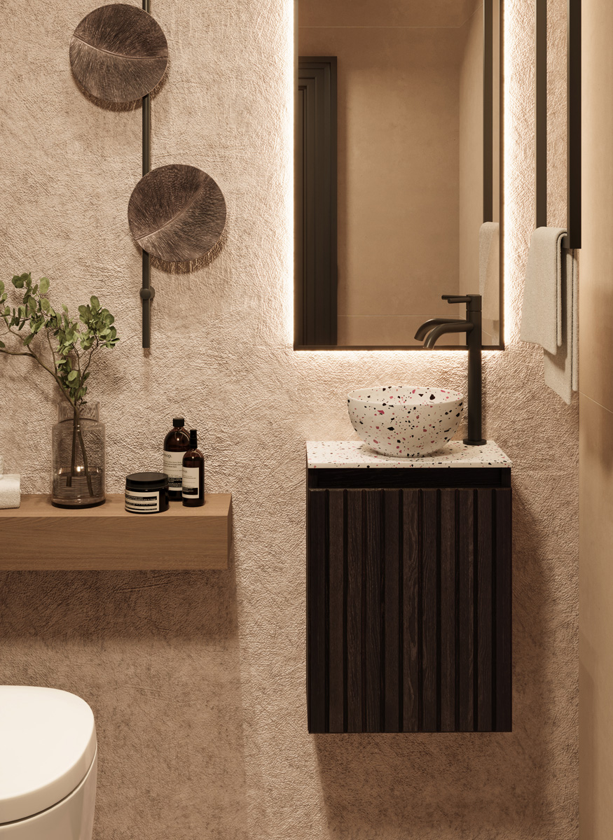 Fontana Terrazzo Micro Marble toiletmeubel met ribbelfront 40cm kasteel bruin