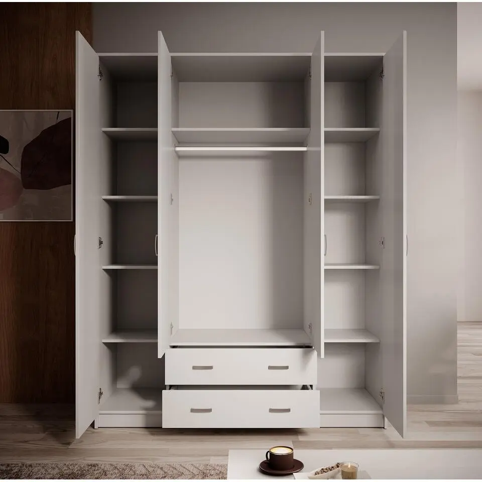 Meubella - Kledingkast Hinto - Wit - 160 cm - Met spiegel