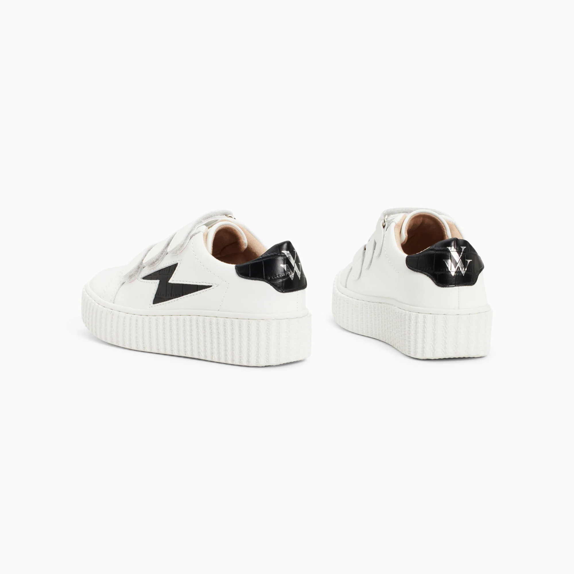 Sneakers-Baskets éclair Mini Elsa blanc et noir croco à scratchs