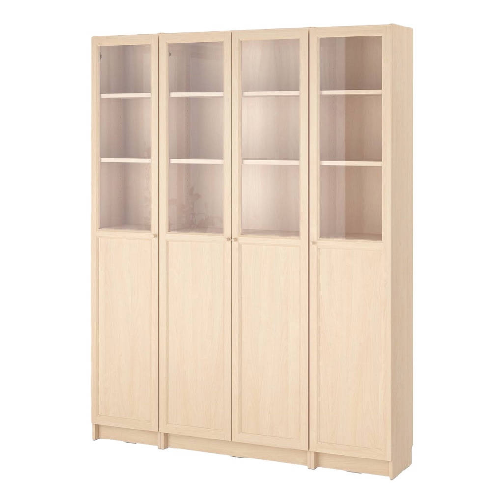 Bibliothèque vitrée en bois clair avec portes – 200 x 30 x 230 cm