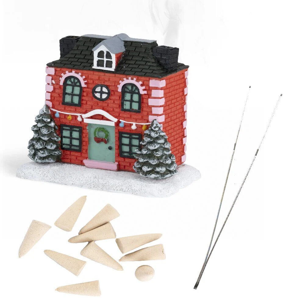 Brûleur cône encens forme maison de Noël 13x7,5x13cm