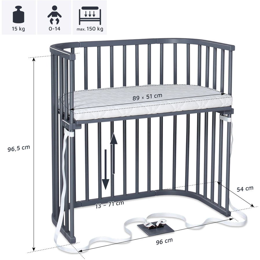 babybay Beistellbett Boxspring schiefergrau