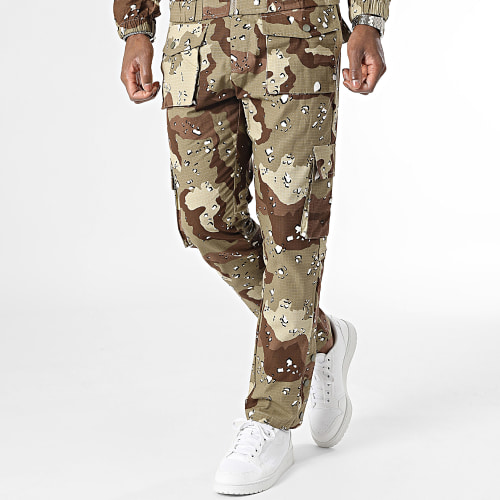 Ensemble Veste Zippée Et Pantalon Cargo Vert Kaki Marron Camouflage