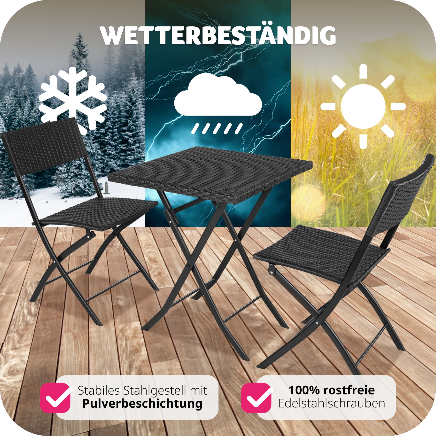 tectake® Rattanset, für 2 Personen, UV-beständig, geringes Gewicht