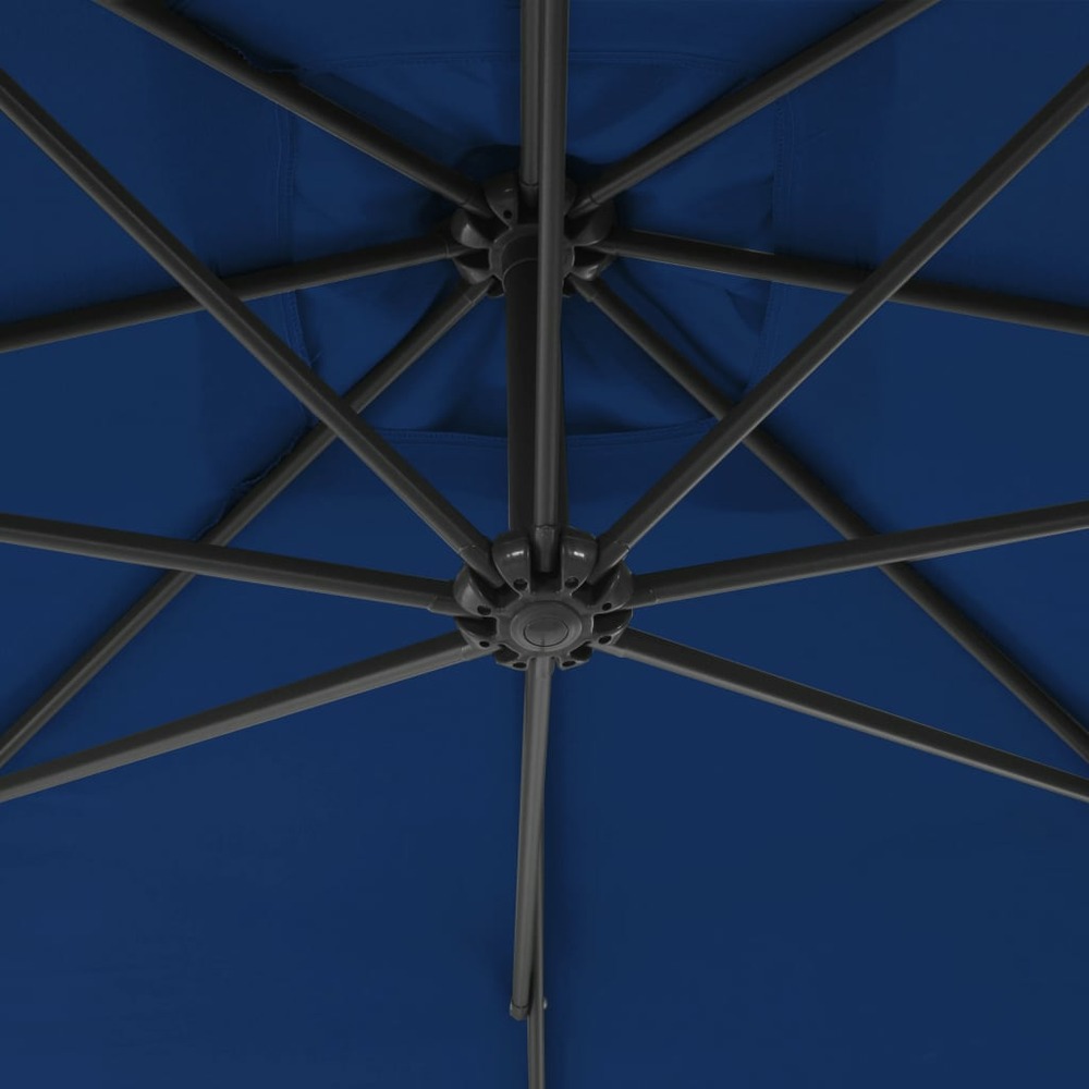 Parasol meuble de jardin déporté avec mât en acier 300 cm bleu azuré