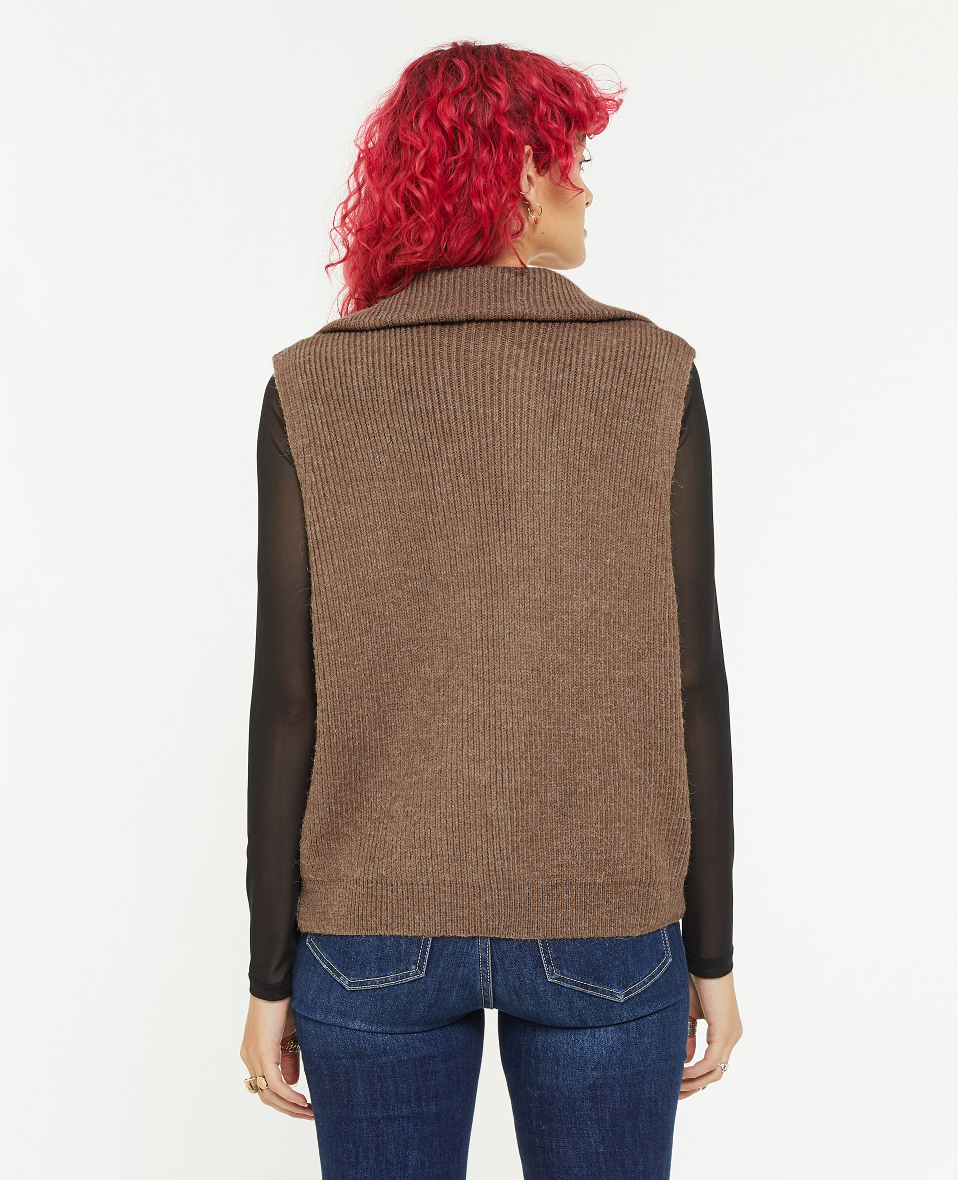 Pull sans manches à col camionneur - Taupe
