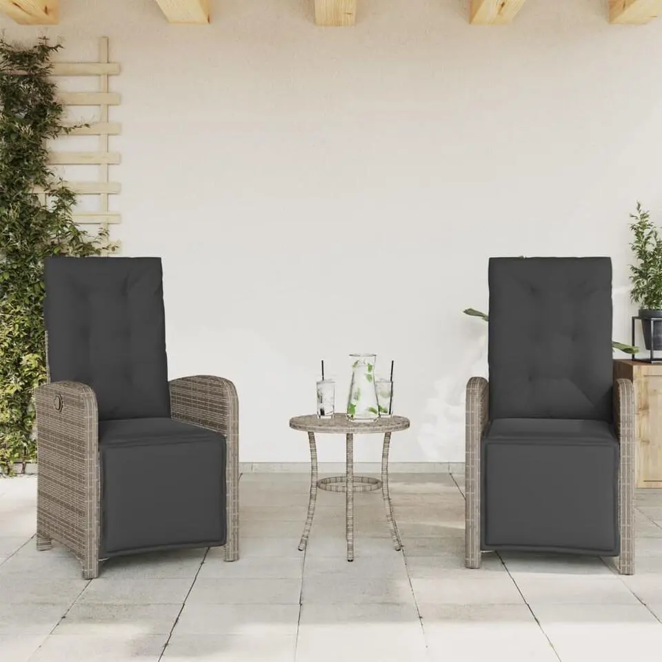 vidaXL - Verstelbare tuinstoelen - Voetensteun - Grijs - Poly rattan - 2 stuks