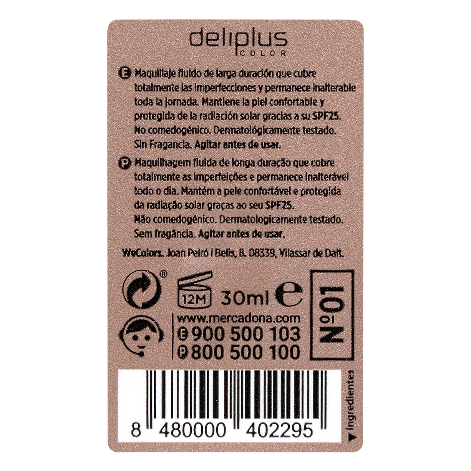 Fond de teint fluide Deliplus Cover & Fix 01 Beige clair