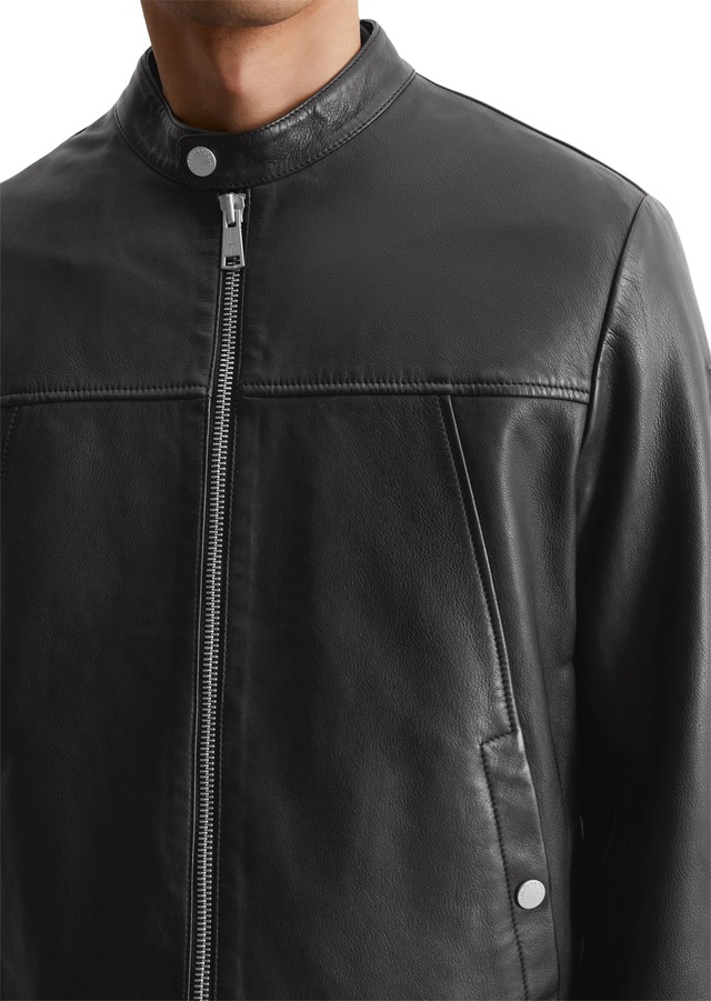 Marc O'Polo Lederjacke im Biker-Stil, kleiner Stehkragen, aus Lammleder