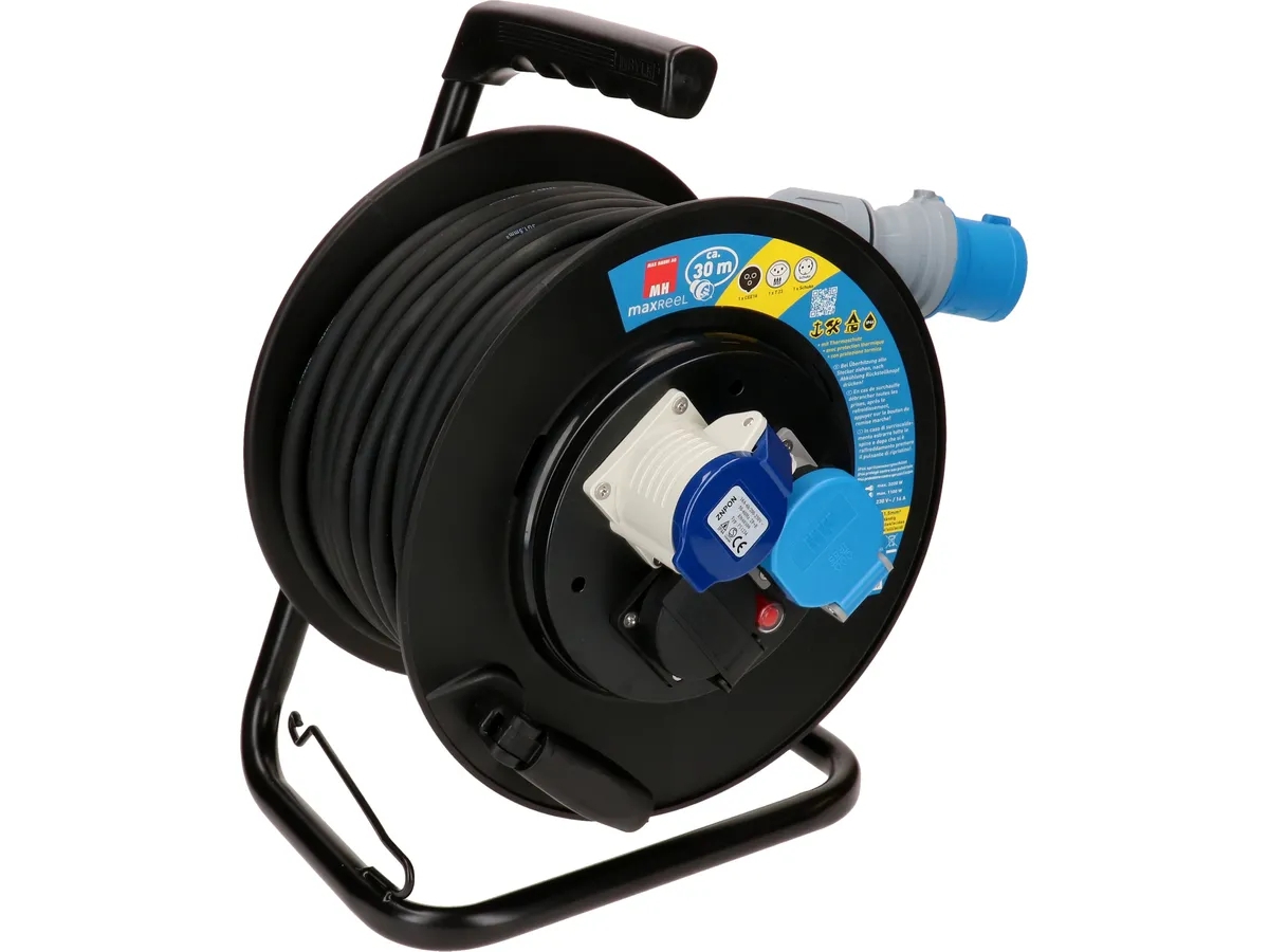 Kabelrolle IP44 1x Typ 23 IP55, 1x CEE16 -3, 1x Schuko 30m schwarz