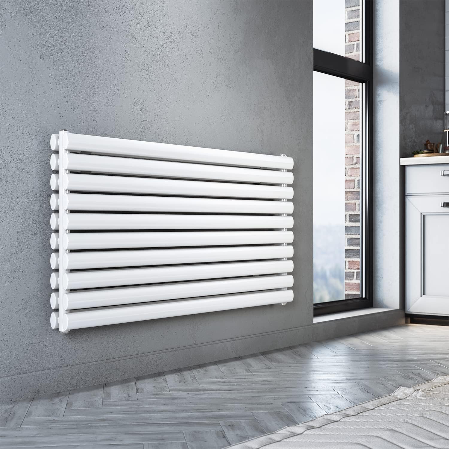 SONNI Design Heizkörper 593x1200mm Weiß Doppellagig Horizontal Paneelheizkörper Seitenanschluss Badheizkörper