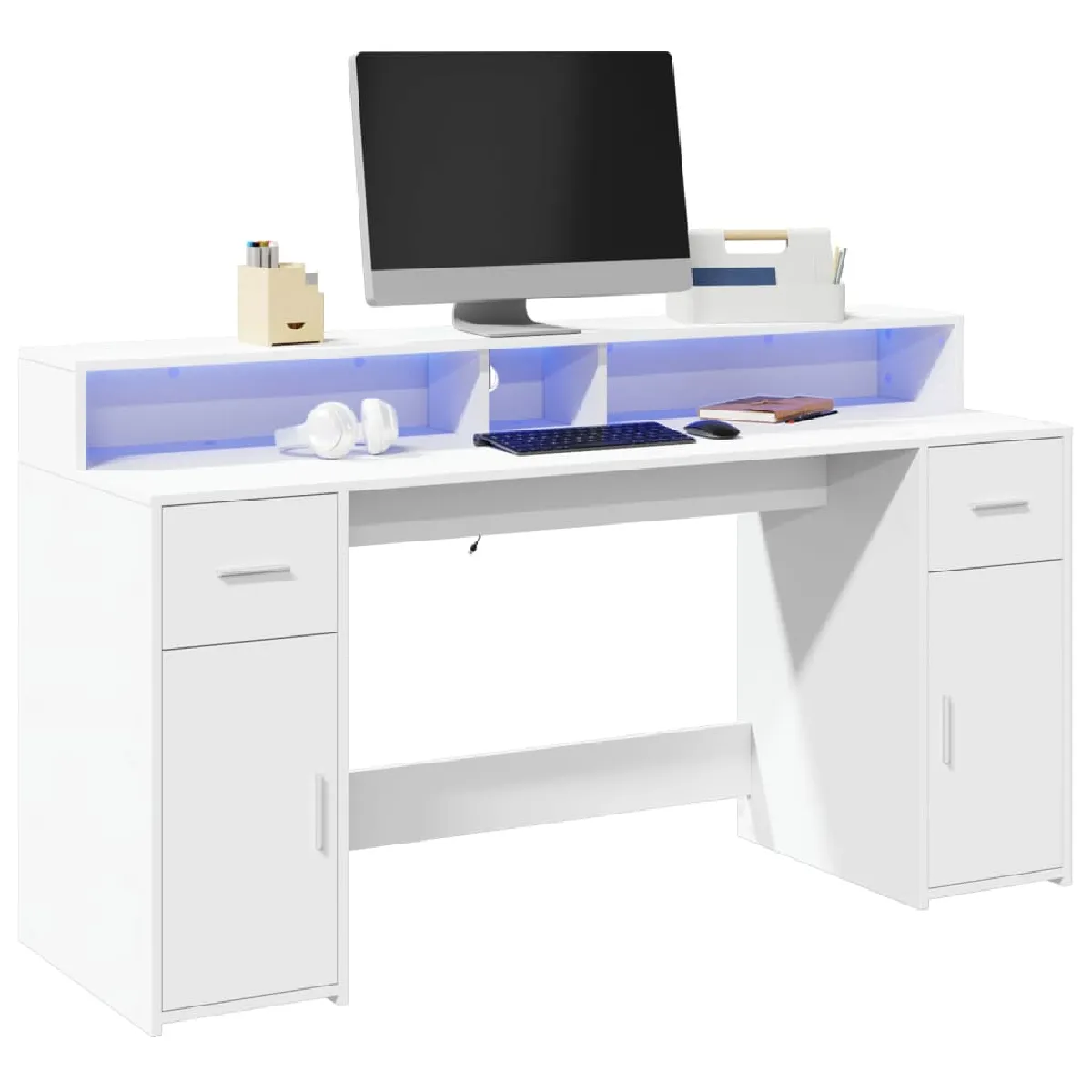 vidaXL Bureau avec LED - Blanc