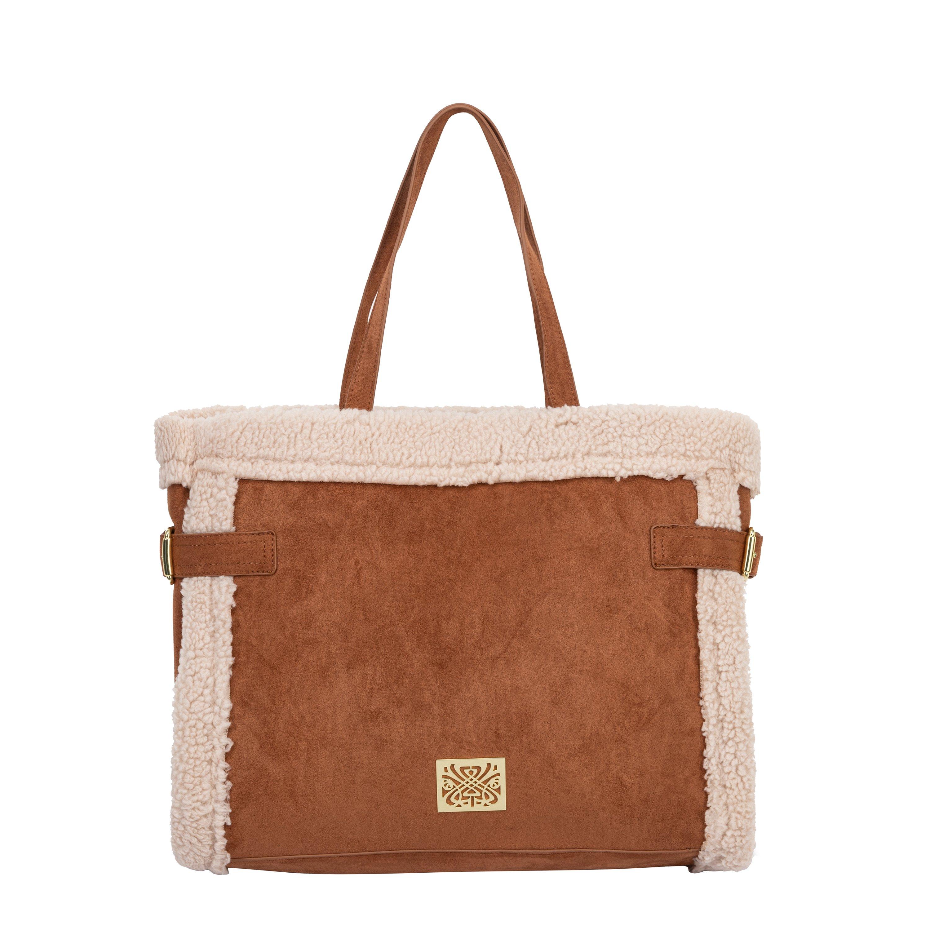 Biba Faux Shearling Trim Tote Bag