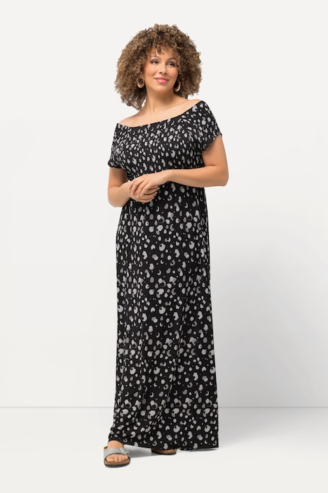 Smok-Kleid, Tupfen, A-Linie, Carree-Ausschnitt, Halbarm