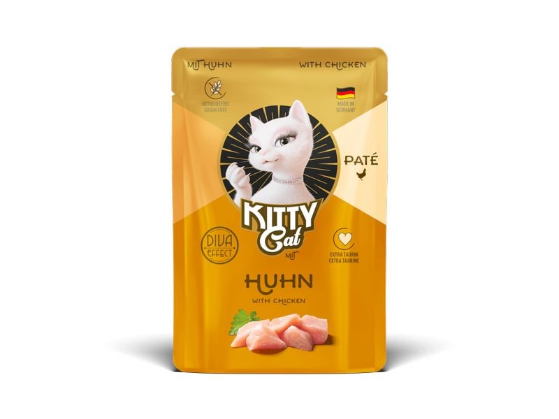 KITTY Cat Nassfutter Paté Pouch Huhn 85 g Alleinfuttermittel für ausgewachsene Katzen