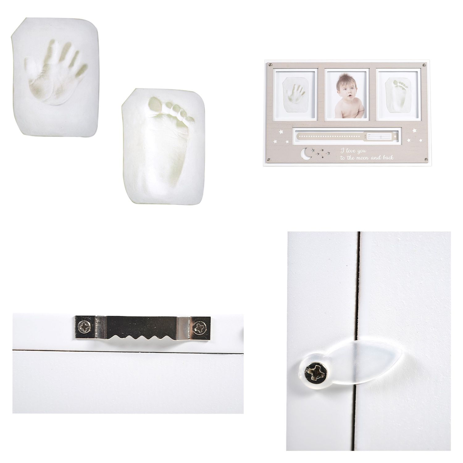 Cangaroo Baby Hand- und Fußabdruckset, Fotorahmen aus Holz, für 2 Abdrücke beige