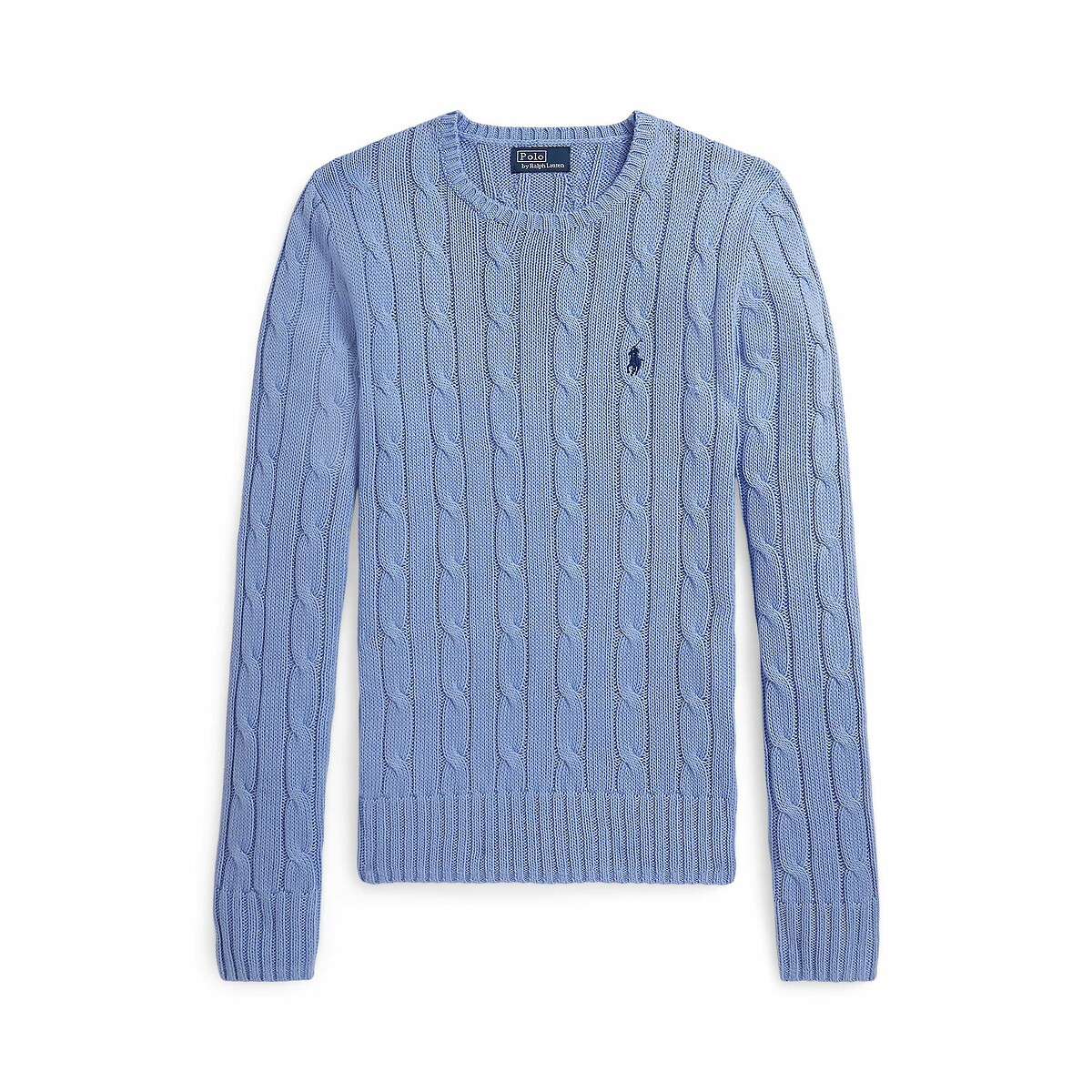 POLO RALPH LAUREN<br>Suéter de malha trançada de algodão com gola redonda