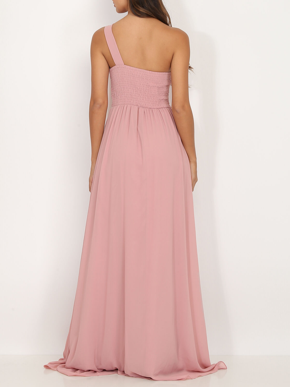 Robe longue drapée one shoulder- Vieux rose