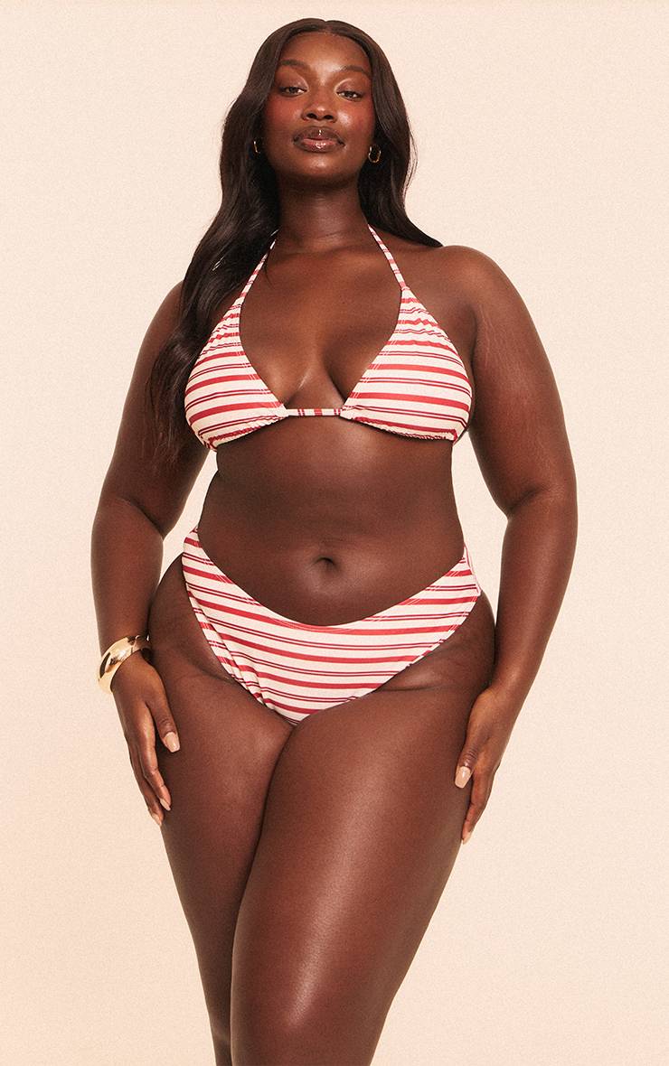 Rouge Bas De Bikini Tanga À Rayures Grande Taille