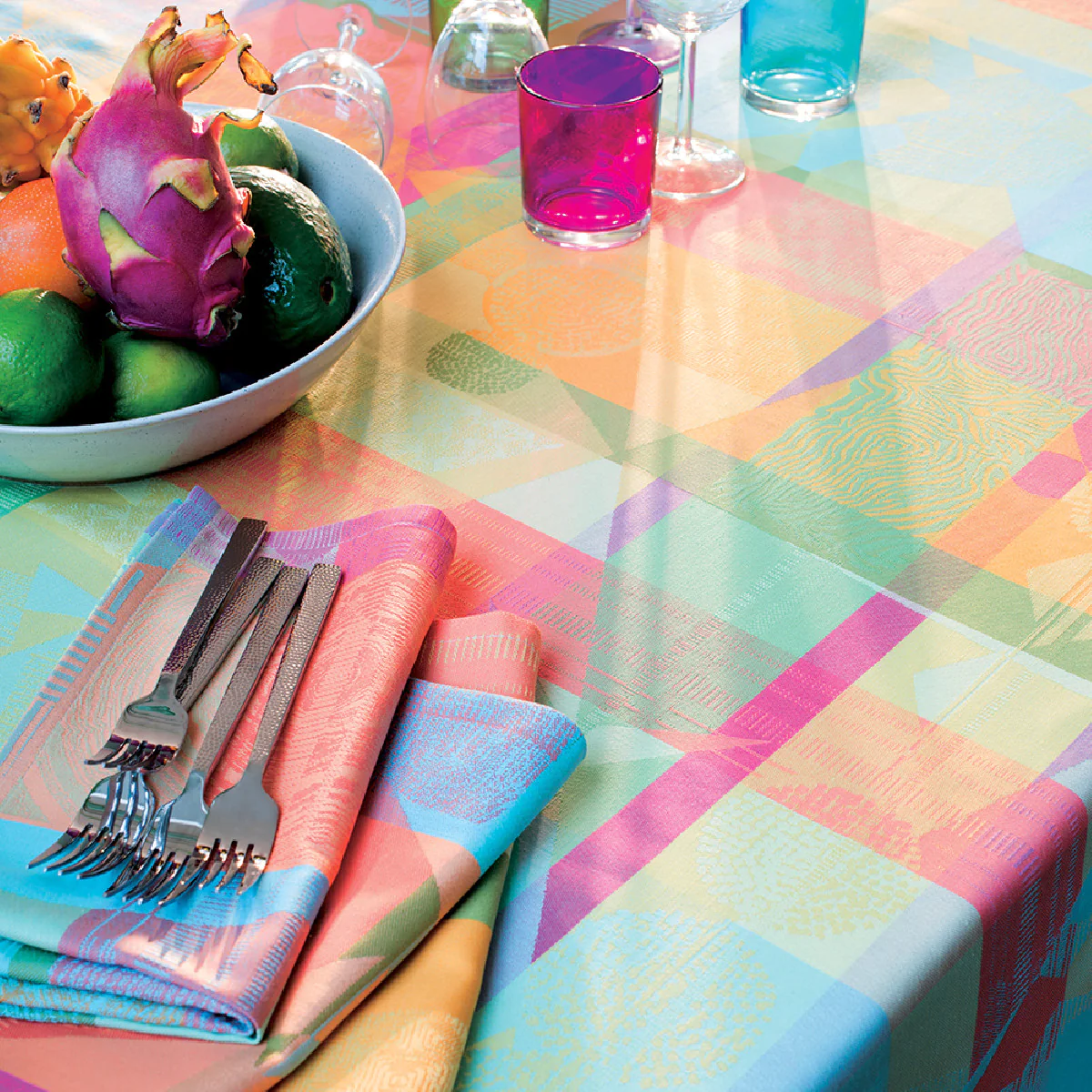 Nappe pur coton multicolore 89x89 Garnier Thiebaut