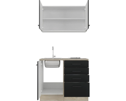 Flex Well mini keuken met apparatuur Capri 100 cm mat zwart gedemonteerd omkeerbaar uitvoering 00012595
