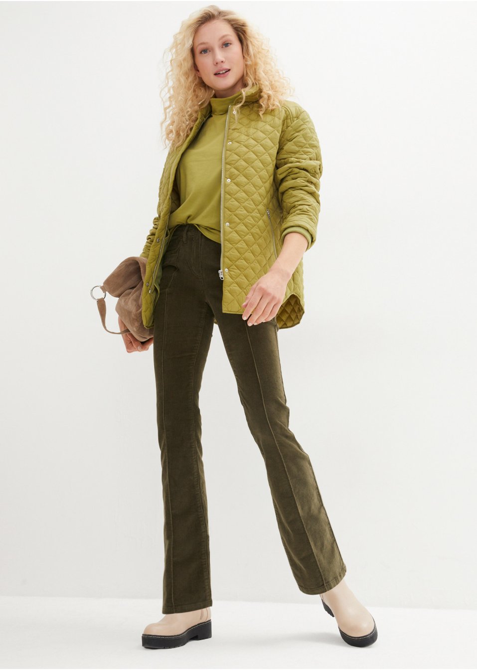 Pantalon velours côtelé Bootcut avec passepoil et taille confortable