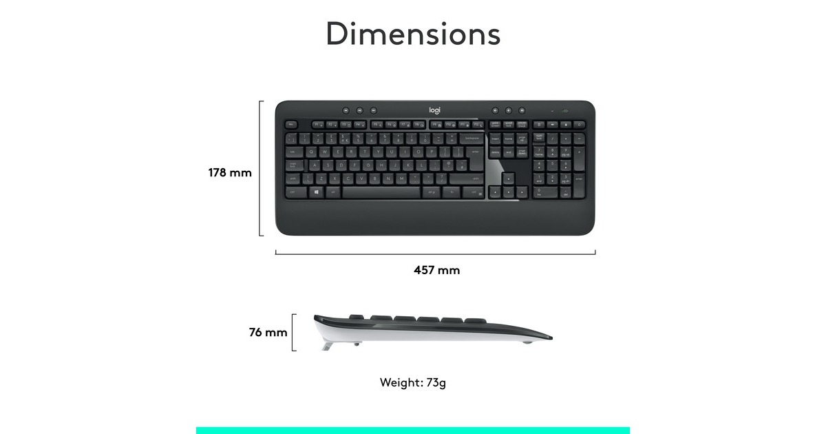 LogitechMK540 Advanced - Draadloze toetsenbord- en muiscombinatie, desktopset  (Donkergrijs, EU lay-out (QWERTY), 1000 dpi)