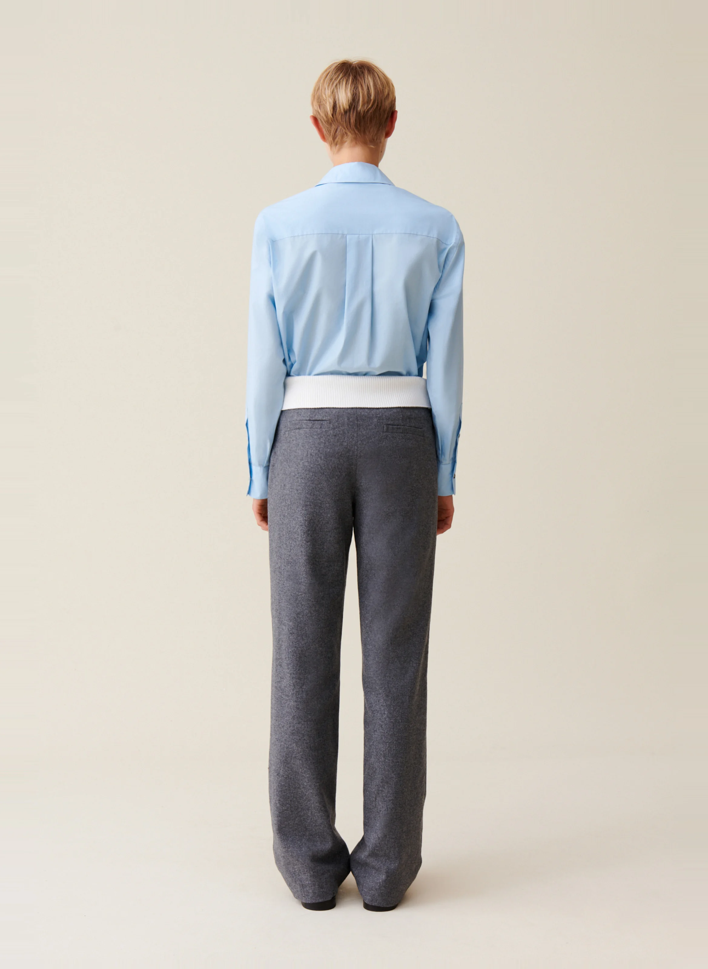 Pantalon droit en laine mélangée | Gris