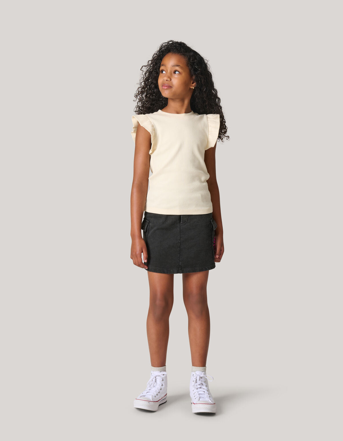 Ruffle Rib Top Gebroken Wit