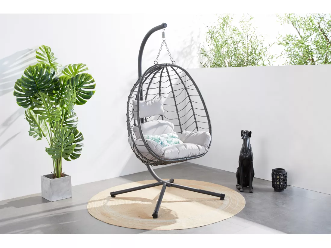 Fauteuil suspendu gris en résine effet rotin LIMA