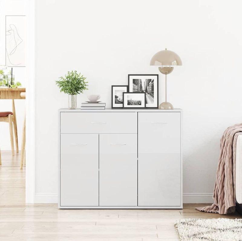 vidaXL - Dressoir - Hoogglans Wit - Bewerkt Hout - 1 Lade 3 Deuren