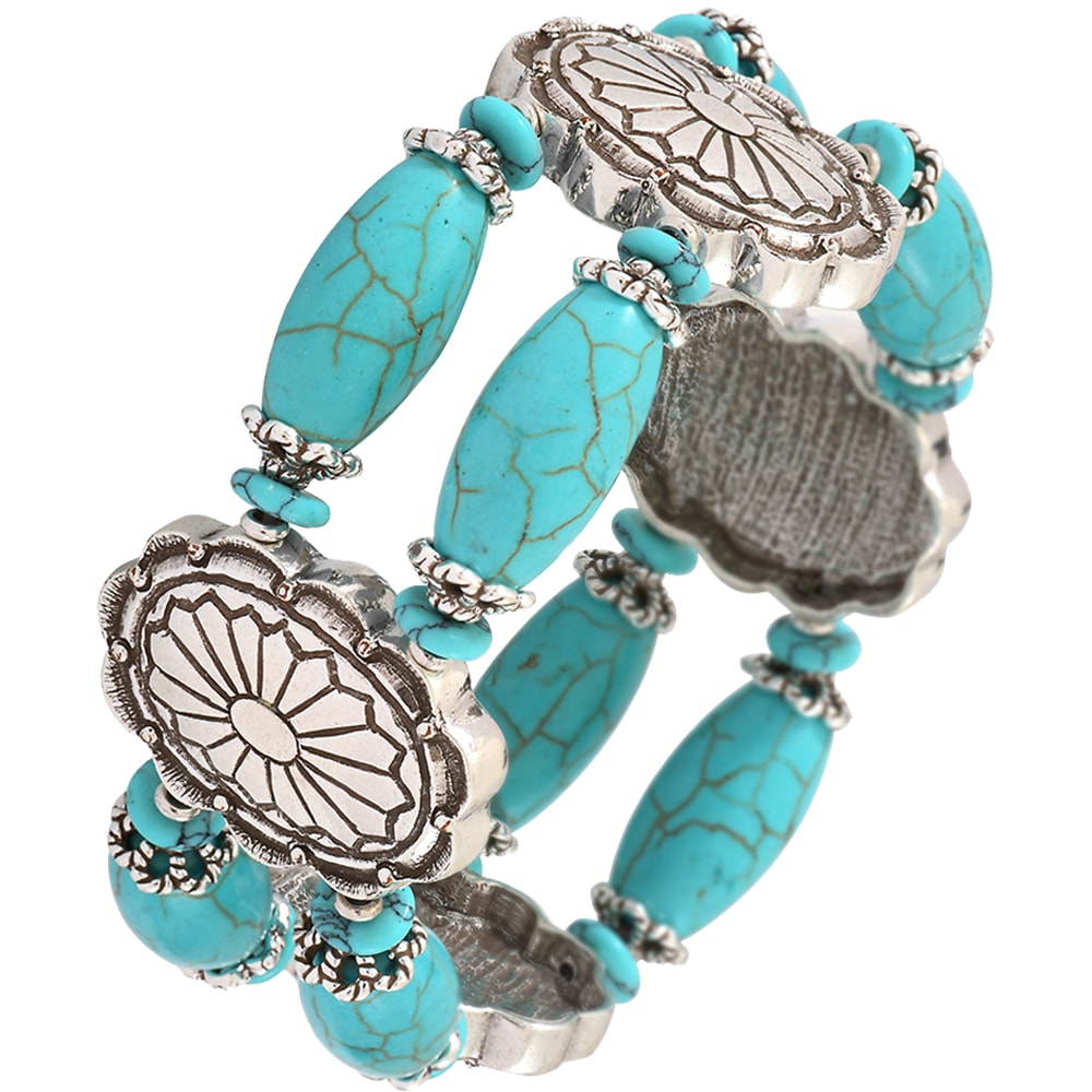 Bracelet motifs Ethnic - Métal argenté & howlite